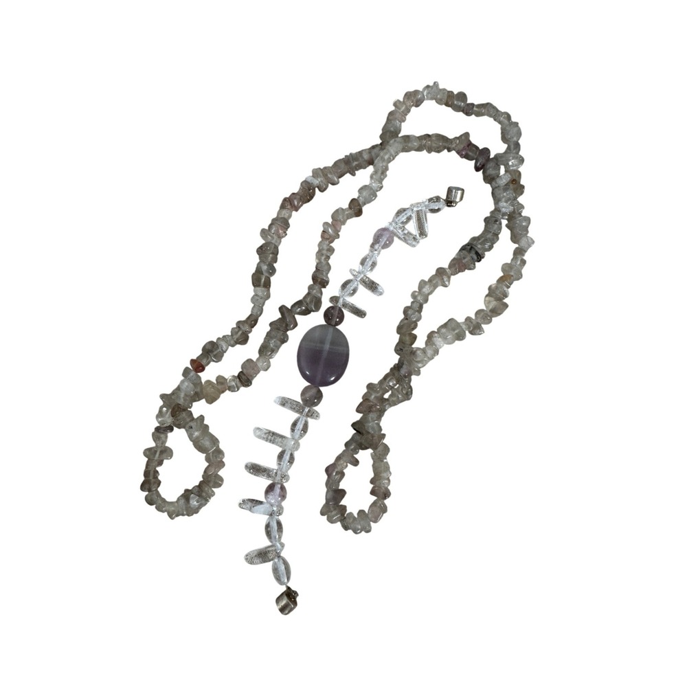 Purple‎ and Clear Fluorite Quartz Jewelry Set Boho Crystal Beads OS